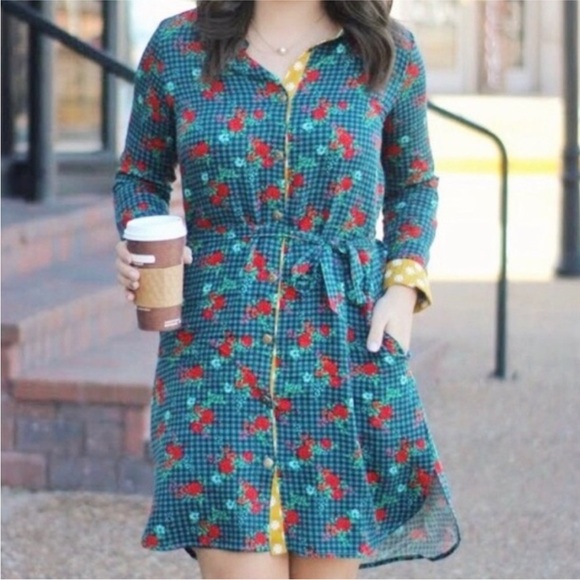 Matilda Jane Dresses & Skirts - Matilda Jane checkered floral fa la la long sleeve shirt dress green red S